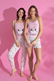 Dreamy 3 Parça Desenli İp Askılı Şortlu Pantolonlu Viskon Pijama Takımı FHD1863RND1890