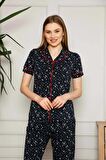 Dreamy Pamuklu Yıldız Desenli Biyeli Kısa Kollu Gömlek Pijama Takımı
