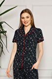 Dreamy Pamuklu Yıldız Desenli Biyeli Kısa Kollu Gömlek Pijama Takımı