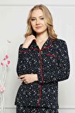 Dreamy Yıldız Desenli Biyeli Gömlek Pijama Takımı