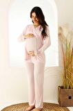 Premium Kutulu Emzirme Bölmeli Dantelli Hamile Lohusa Pijama Takımı