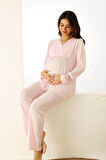 Premium Kutulu Emzirme Bölmeli Dantelli Hamile Lohusa Pijama Takımı