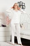 Dreamy Premium Kutulu Dantel İşlemeli Düğmeli Uzun Kollu Pijama Takımı