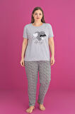 X-Dreamy Büyük Beden Pamuklu Leopar Desenli Kısa Kollu Pijama Takımı