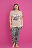 X-Dreamy Büyük Beden Pamuklu Leopar Desenli Kısa Kollu Pijama Takımı