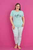 X-Dreamy Büyük Beden Pamuklu Ekose Kareli Kısa Kollu Pijama Takımı
