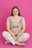 X-Dreamy Büyük Beden Pamuklu Çiçekli Kısa Kollu Pijama Takımı