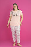 X-Dreamy Büyük Beden Pamuklu Çiçekli Kısa Kollu Pijama Takımı
