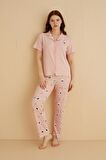Dreamy İpeksi Kaşkorse Martı Desenli Kısa Kollu Gömlek Pijama Takımı 