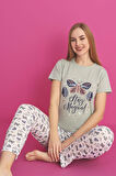 Dreamy Pamuklu Kelebek Desenli Kısa Kollu Pijama Takımı