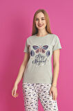 Dreamy Pamuklu Kelebek Desenli Kısa Kollu Pijama Takımı