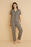 Dreamy Bambu Kumaş Leopar Desenli Kısa Kollu Gömlek Pijama Takımı