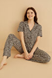 Dreamy Bambu Kumaş Leopar Desenli Kısa Kollu Gömlek Pijama Takımı