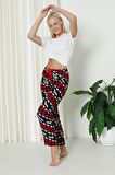 Luxury Soft Welsoft Polar Desenli Kurdeleli Kışlık Pijama Altı Pantolon