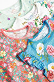 Next Baby % 100 Pamuklu Mavi Yeşil Çiçek Desenli 4’lü Romper Set