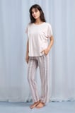 Kadın Pudra Kısa Kol Desenli Pamuklu Modal Pijama Takımı Q9P0K5C6K