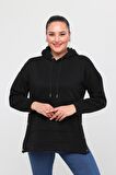 Kadın Büyük Beden Yanlar Çıt Çıt Kapamalı Basic Siyah Sweatshirt