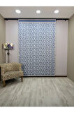 NOVA Serisi – Üç Yaprak Desenli Çift Mekanizmalı Beyaz Tül Mavi Stor Perde