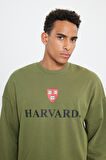 Oversize Fit Bol Kesim Harvard Lisanslı Pamuklu Bisiklet Yaka Sweatshirt