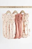 Next Baby % 100 Pamuklu Krem Pembe Ayıcık Desenli Romper 3’lü Set