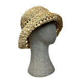 Uretti - Necla 4345 8391 El Yapımı Rafya İp Şapka ve File Model Omuz Çantası - 45 cm x 30 cm - Bej