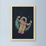 Ayda Salıncak Binen Astronot Ahşap Çerçeveli Ahşap Dokulu 35x50cm Natural Tablo