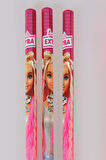 DEKOMUS İLE LİSANSLI BARBIE 3 ADET KURŞUN KALEM,ROKET SİLGİ VE KALPLİ KALEMTRAŞ SETİ