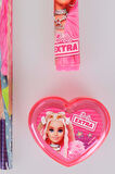DEKOMUS İLE LİSANSLI BARBIE 3 ADET KURŞUN KALEM,ROKET SİLGİ VE KALPLİ KALEMTRAŞ SETİ