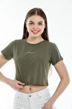 SPR21Y14 Crop Örme Brookyn Baskılı T-Shirt
