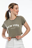Süperlife Kadın Newyork Baskılı  Slim Fit  Tişort  SPR21Y15