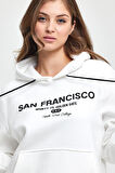 Süperlife Kadın Kapşonlu Rahat Kalıp İçi Polarlı 3 iplik Kanguru Cepli San Francisco Baskılı Swetashırt Spr24swk02