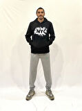 Erkek Kapşonlu Rahat Kalıp İçi Polarlı 3 iplik NYC Baskılı SweatShırt spr24sw09