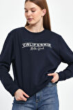 Kadın Bisiklet Yaka Rahat Kalıp 3 iplik Kalın Californıa Baskılı  Sweatshirt SPR24SWK32