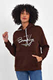Kadın Kapşonlu Rahat Kalıp İçi Polarlı 3 iplik El Yazılı Brooklyn Baskılı SweatShırt spr24swk16