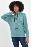 Süperlife Kadın Kapşonlu Oversize Fit Air Baskılı İnce Sweatshırt SPR22SWk162 