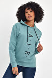 Süperlife Kadın Kapşonlu Oversize Fit Air Baskılı İnce Sweatshırt SPR22SWk162 