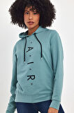 Süperlife Kadın Kapşonlu Oversize Fit Air Baskılı İnce Sweatshırt SPR22SWk162 
