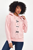 Süperlife Kadın Kapşonlu Oversize Fit Air Baskılı İnce Sweatshırt SPR22SWk162 