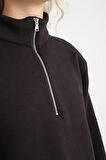  Kadın  Rahat Kalıp İçi Polarlı 3 iplik Yarım Fermuarlı  SweatShırt spr24swK21