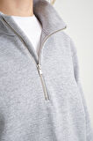  Kadın  Rahat Kalıp İçi Polarlı 3 iplik Yarım Fermuarlı  SweatShırt spr24swK21