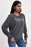 Süperlife Kadın Bisiklet Yaka Rahat Kalıp 3 iplik Kalın Californıa Baskılı Swetashırt spr24swk28