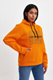 Kadın Kapşonlu Rahat Kalıp İçi Polarlı 3 iplik  Los Angeles Baskılı SweatShırt spr24swK10
