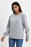 Kadın Bisiklet Yaka Rahat Kalıp 3 iplik İçi Polarlı Kalın Sweatshirt SPR24SWK36