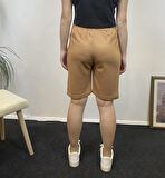 Kadın Rahat Kalıp Beli Lastikli Cepli Basklı Şort spr24srk52