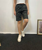 Kadın Rahat Kalıp Beli Lastikli Cepli Basklı Şort SPR24SRK208