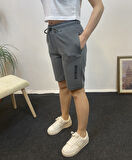 Kadın Rahat Kalıp Beli Lastikli Cepli Basklı Şort SPR24SRK208