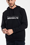 Erkek Kapşonlu Rahat Kalıp İnce Wıllamsburg Brooklyn Baskılı Swetashırt spr24sw123