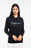 Kadın Kapşonlu Rahat Kalıp İnce El Yazılı Californıa Baskılı Swetashırt spr24swk121