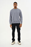 Süperlife Erkek Gri Bisiklet Yaka Ribanalı Regular Fit Sweatshirt spr26swk930
