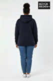 Kadın Büyük Beden AR Baskılı Kapüşonlu Sweatshirt SPR26BSWK963